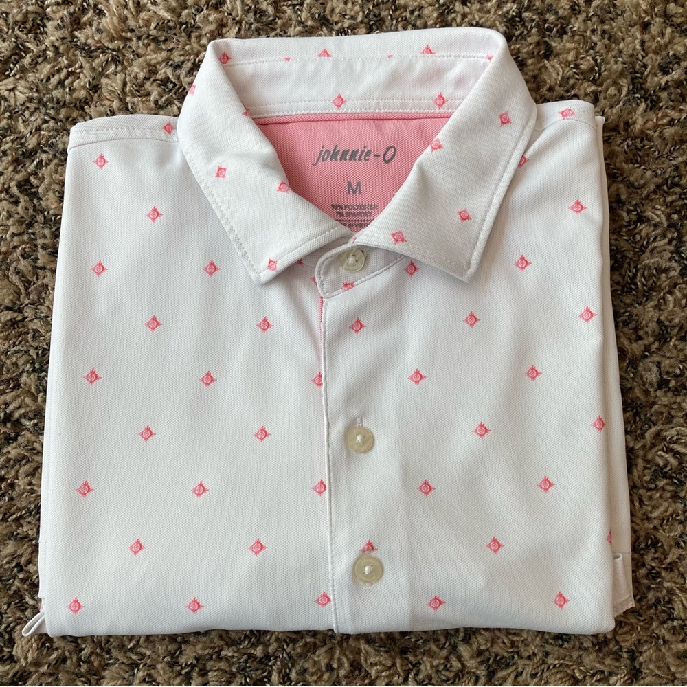 The Phoenician Johnnie-O Short Sleeve Polo Shirt Men M White and Pink Design